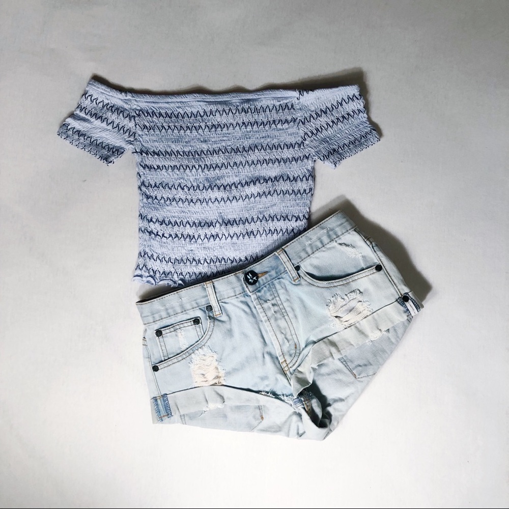 Baby Blue Off the Shoulder Crop Top